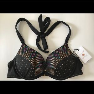 Shade Shore Push Up Halter Top Bikini Black 34A